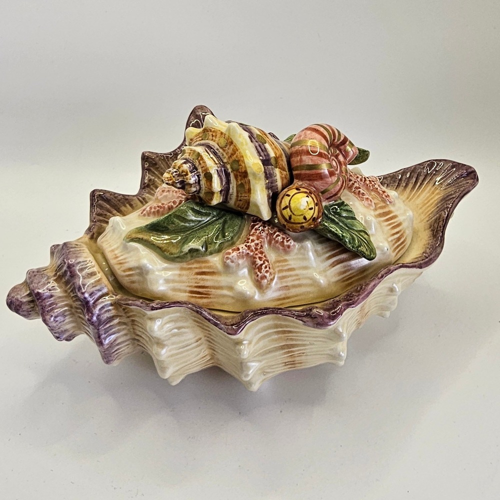 Fitz & Floyd Classics Seashell Trinket Box Shell Lidded Jewelry Box Coastal VTG